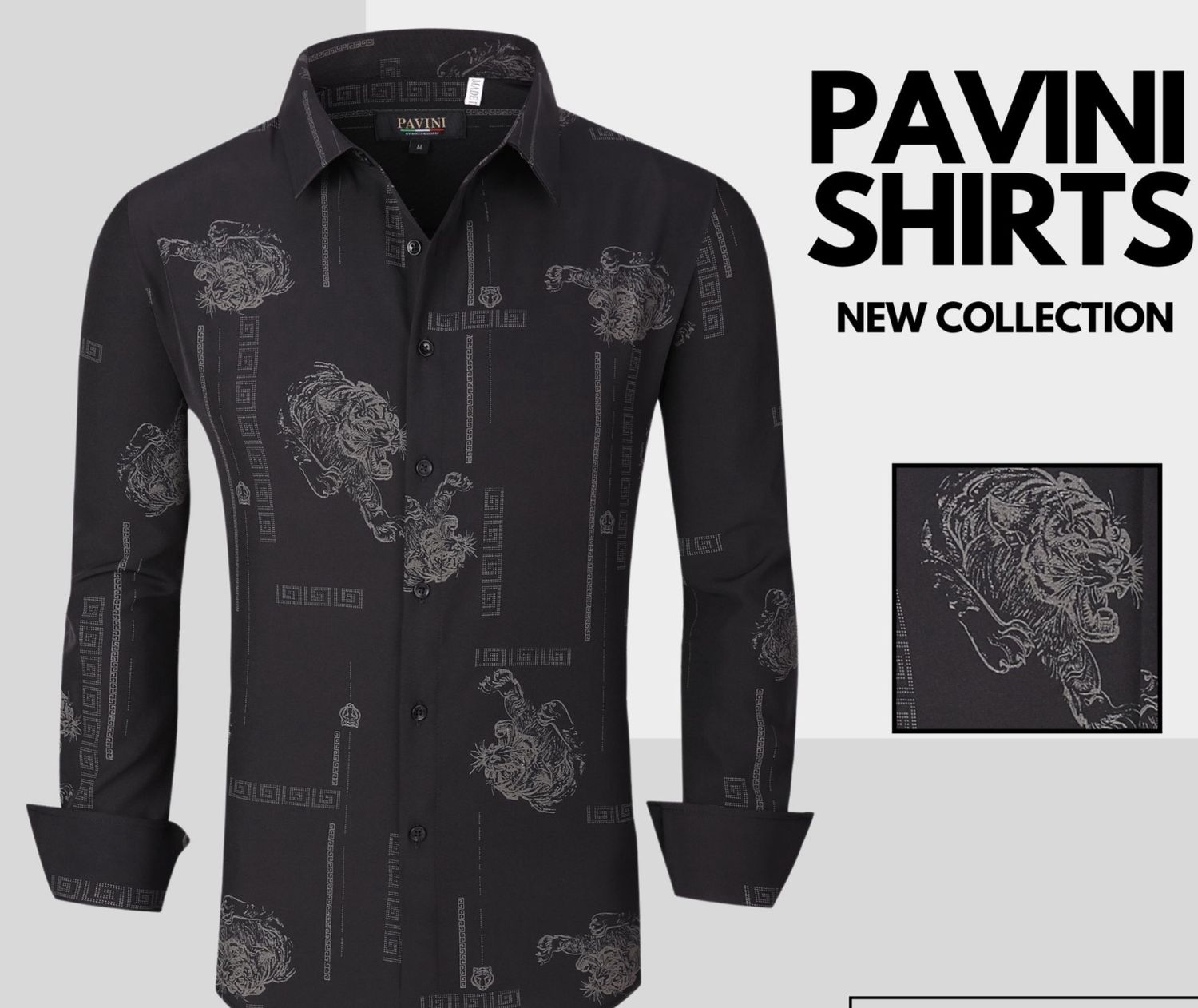 MENS PAVINI LONG SLEEVE SHIRT STYLE PVLS103 #12 Black, Colour: BLACK, Size: S