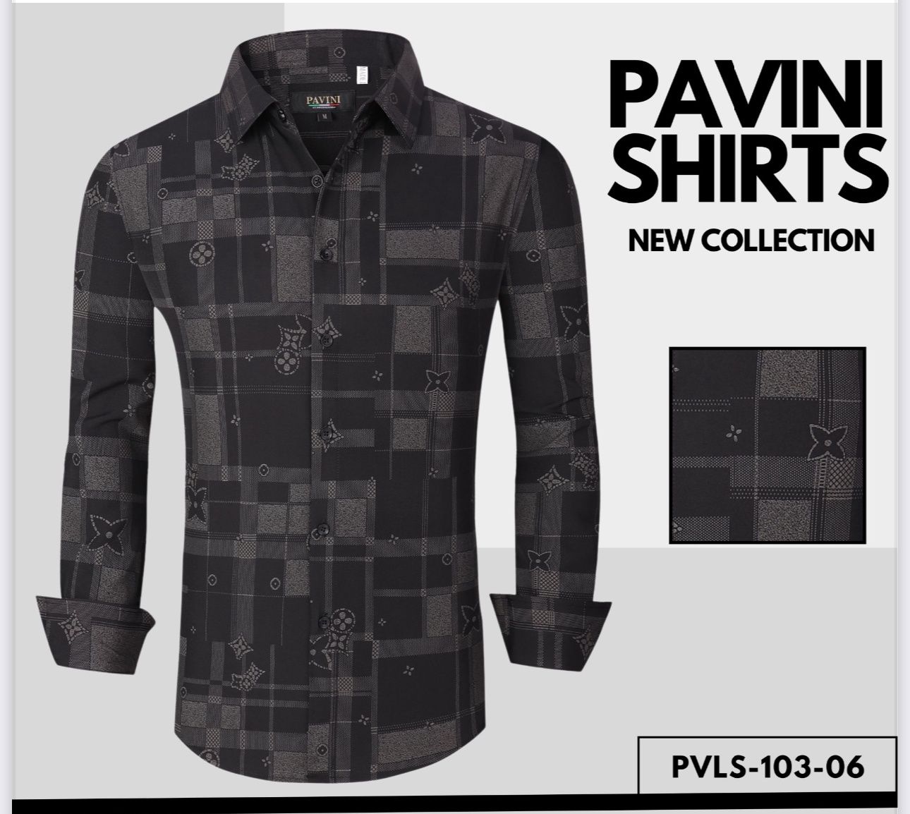 MENS PAVINI LONG SLEEVE SHIRT STYLE PVLS103 #06 Black”, Colour: BLACK, Size: S