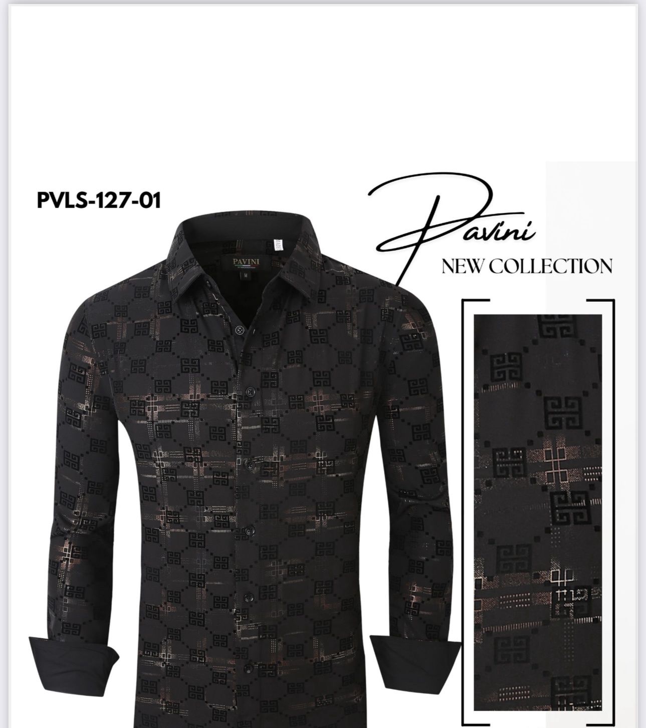 MENS PAVINI LONG SLEEVE SHIRT STYLE PVLS127 #01, Colour: BLACK, Size: S