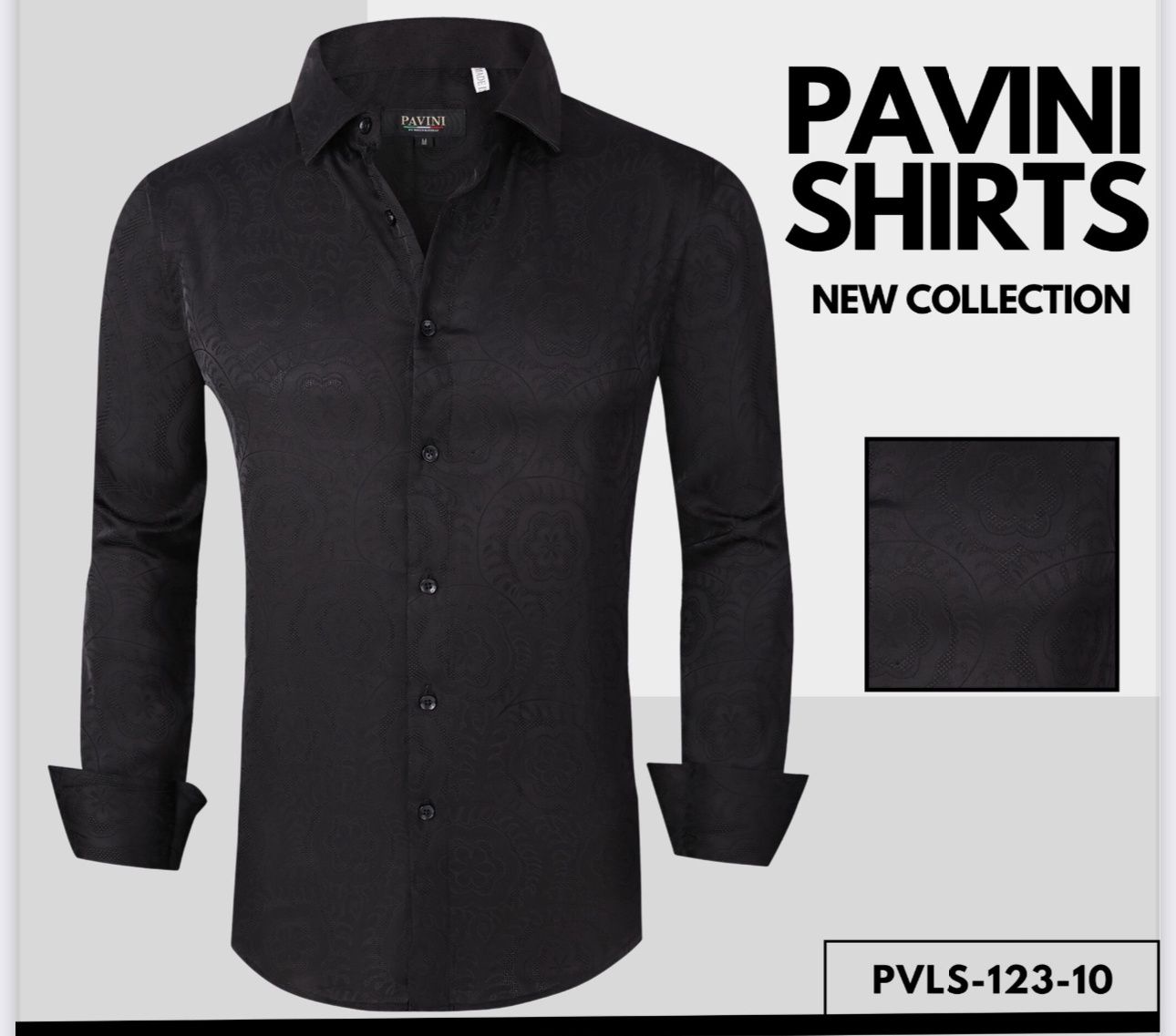 MENS PAVINI LONG SLEEVE SHIRT STYLE PVLS123 #10, Colour: BLACK, Size: S
