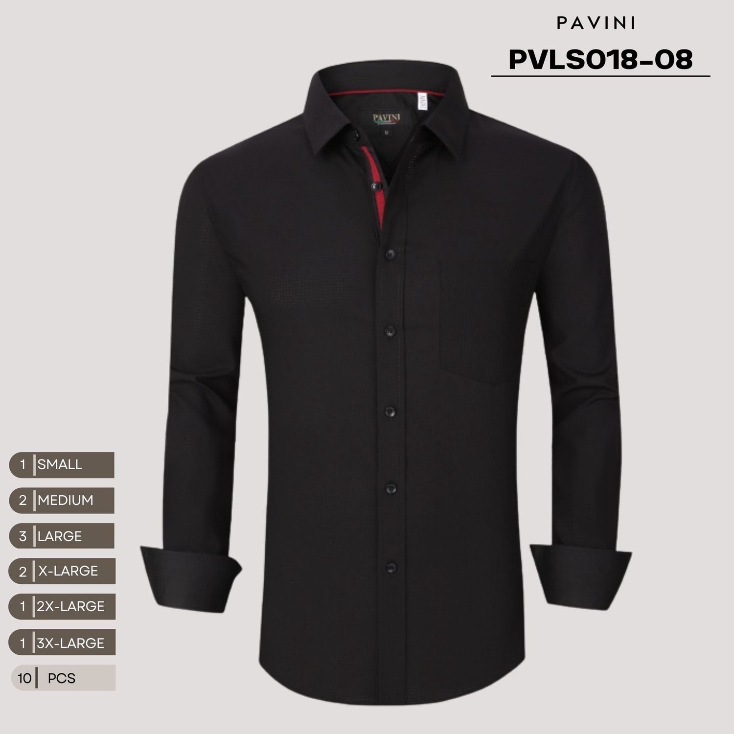 MENS PAVINI LONG SLEEVE SHIRT STYLE PVLS018-08 MENS PAVINI LONG SLEEVE SHIRT STYLE PVLS018-08, Colour: BLACK 08, Size: S