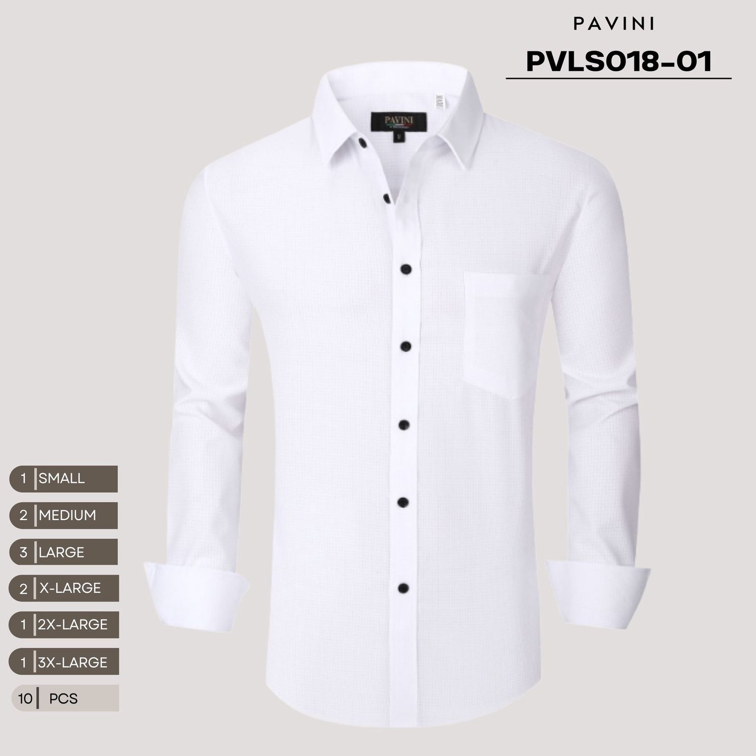 MENS PAVINI LONG SLEEVE SHIRT STYLE PVLS018-01 MENS PAVINI LONG SLEEVE SHIRT STYLE PVLS018-01, Colour: WHITE 01, Size: S