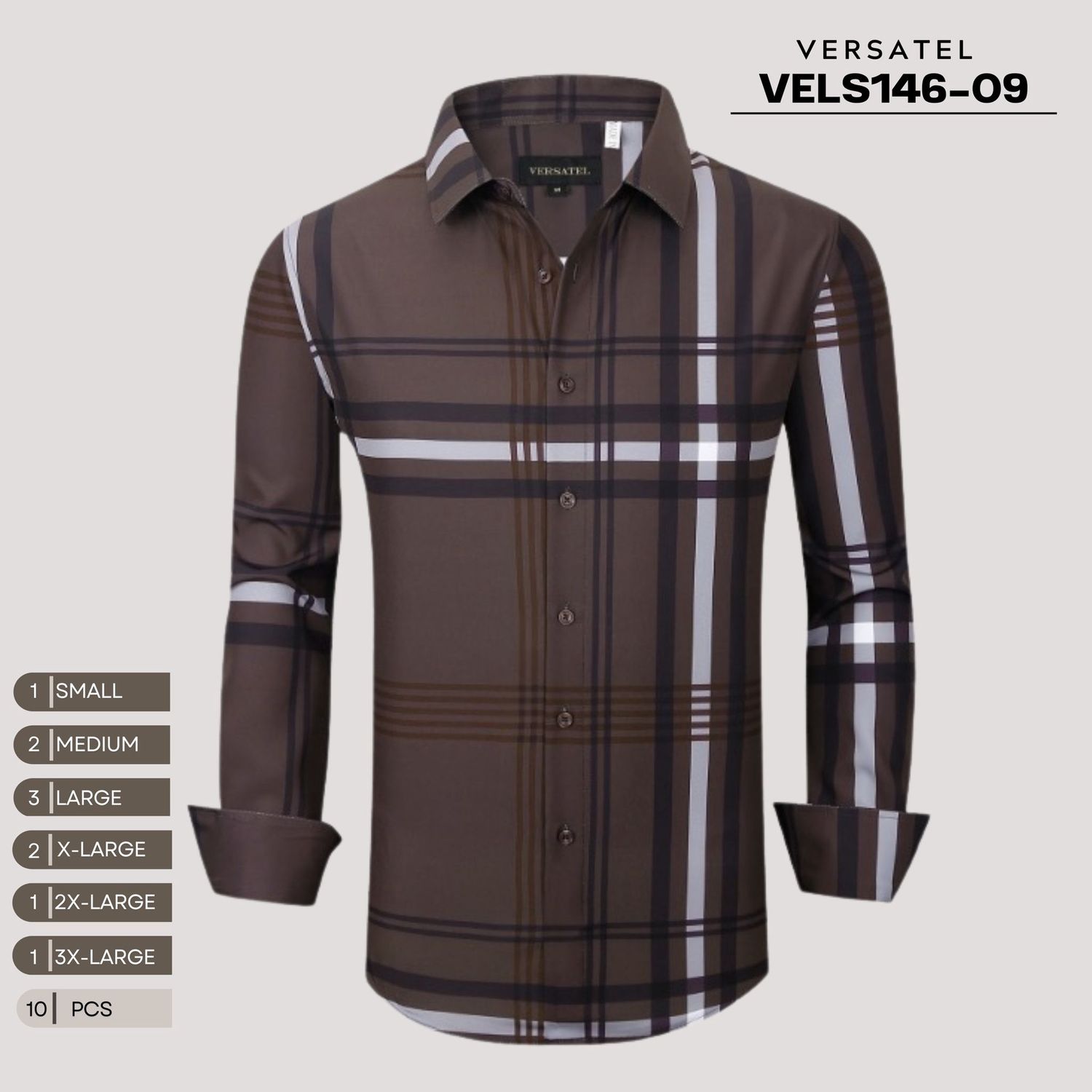 MENS VERSATEL LONG SLEEVE SHIRT STYLE VELS146-09, Colour: BROWN 09, Size: S