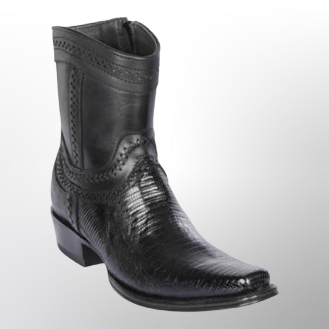 LOS ALTOS BOOTS NARROW SQUARE TOE LIZARD TEJU 76B0705, Colour: BLACK, Size: 6