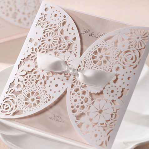 White Wedding Invitation with ribbon