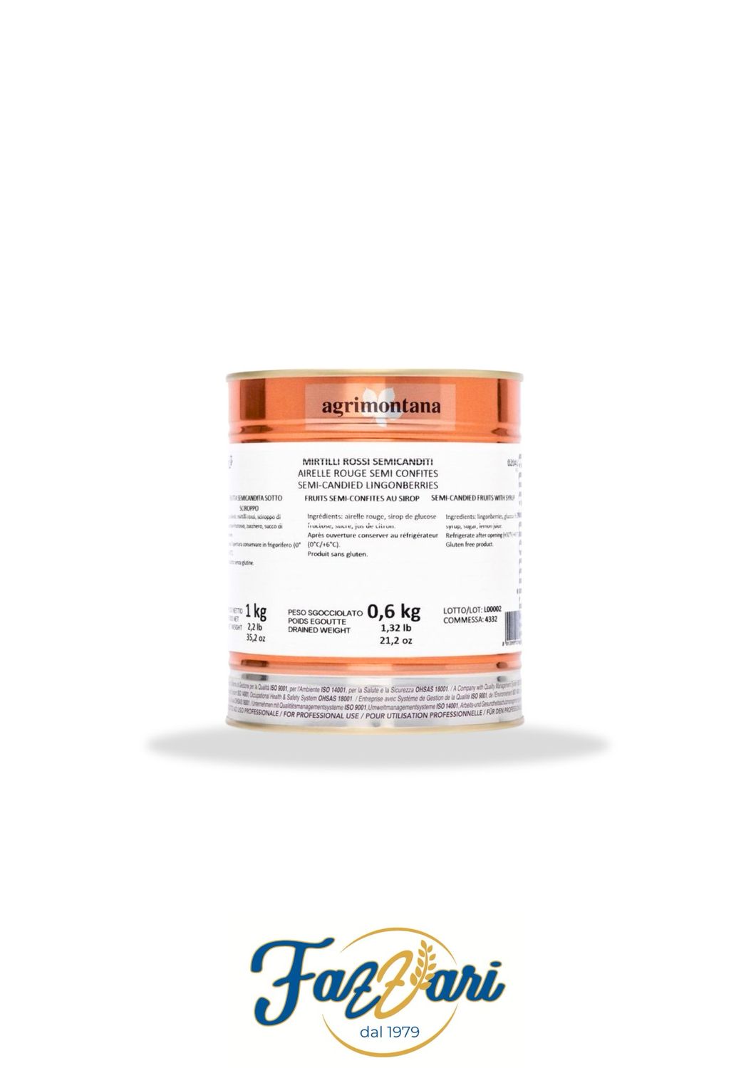 MIRTILLI ROSSI IN SCIROPPO LEGGERO 1 KG