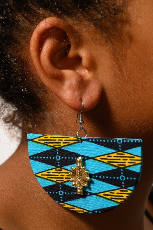 BOUCLES D' OREILLES DEMI LUNE AD IMPRIM WAX BLEU ET JAUNE 2