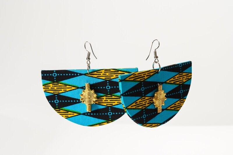 BOUCLES D'OREILLES DEMI LUNE AD IMPRIM WAX BLEU ET JAUNE