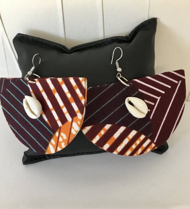 BOUCLES D'OREILLES DEMI LUNE AD IMPRIM WAX COQUILLAGE MARRON ET ORANGE