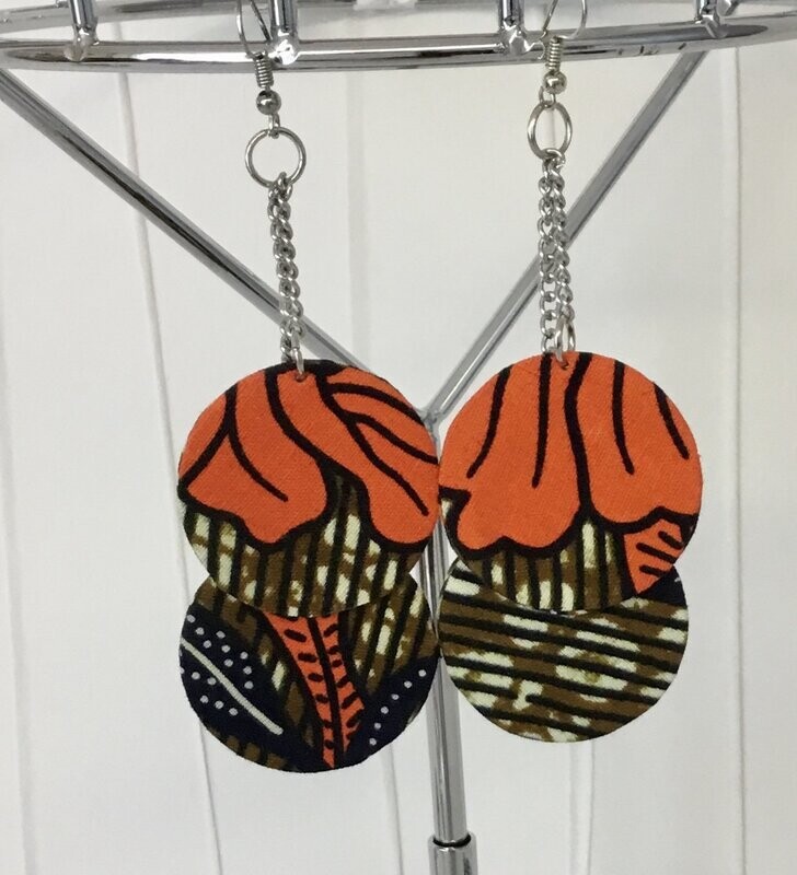 BOUCLES D OREILLES RONDES AD IMPRIM WAX ORANGE ET MARRON