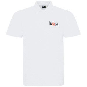 White Polo Shirt - Embroidered "The Trojan Beats" Logo