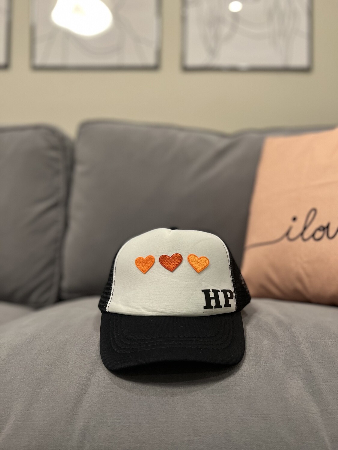 Orange Hearts on White Junior Hat