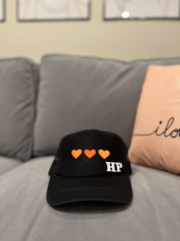 Orange Hearts on Black Trucker hat
