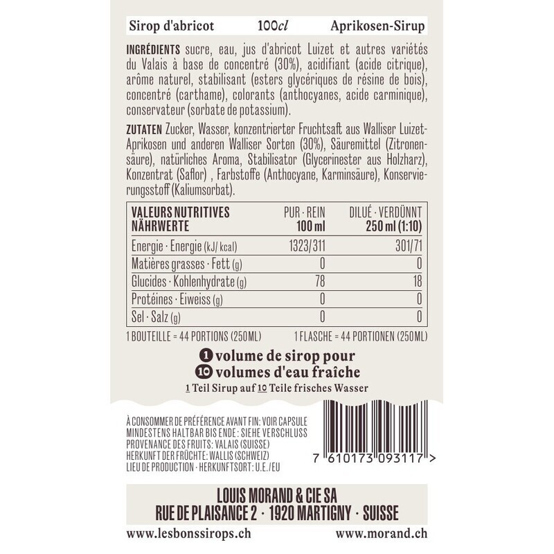 Sirop Abricot Luizet du Valais