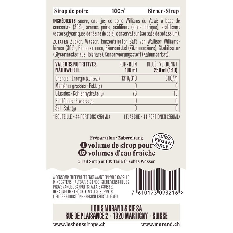 Sirop Poire Williams du Valais