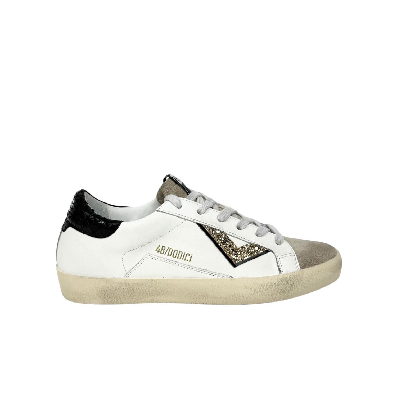 4B12 Suprime Bianco Nero Oro Sneakers Donna