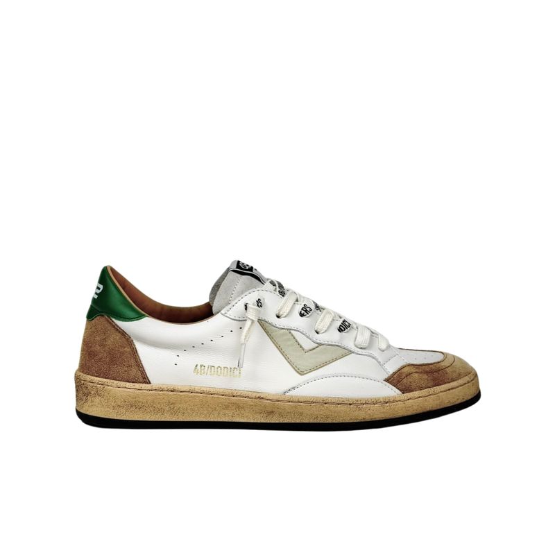 4B12 Play New Bianco Verde Cuoio Sneakers Uomo