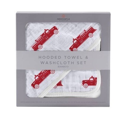 Fire Truck Hooded Towel and Washcloth Set