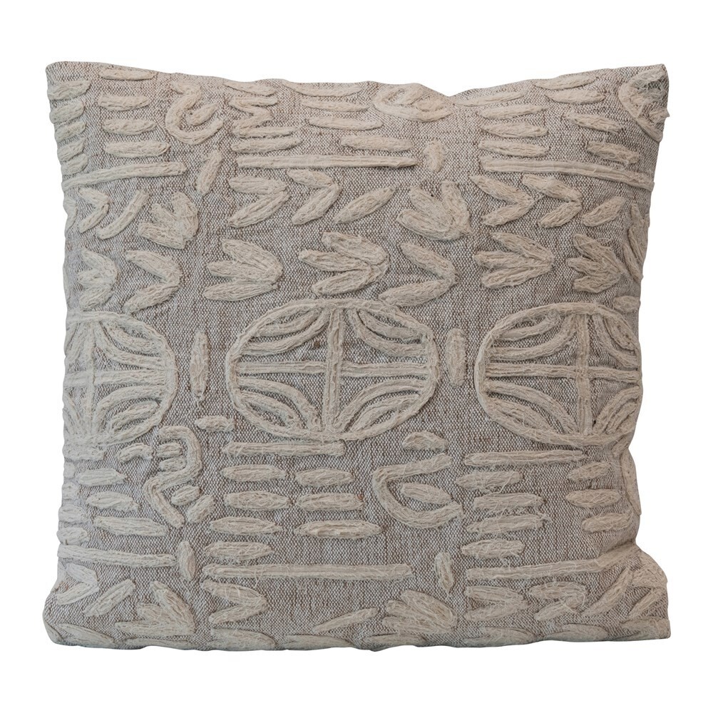 Pillow - 20&quot; Square Cotton &amp; Jute Appliqued 