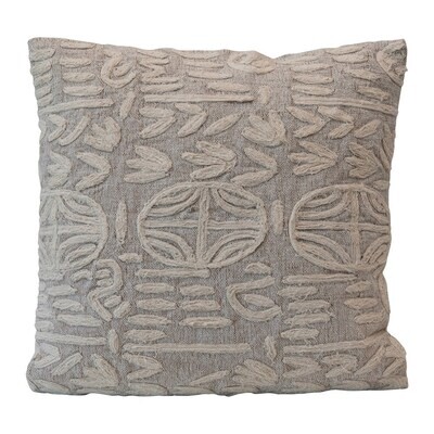 Pillow - 20" Square Cotton & Jute Appliqued  Pillow - 20" Square Cotton & Jute Appliqued