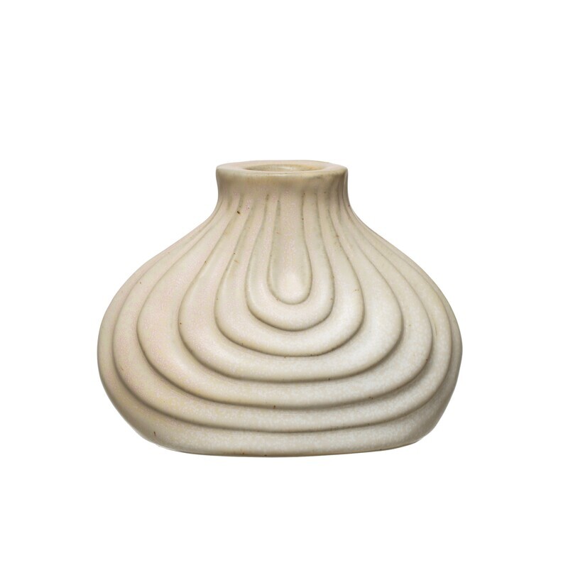 Taper Candle Holder - Debossed Stoneware Reactive Glaze