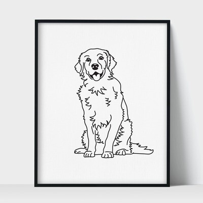 Dog Golden Retriever Drawing Print