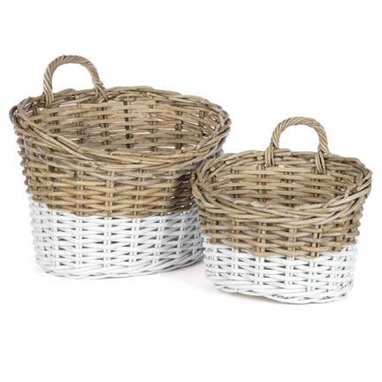 Set Of 2 Oval Rattan Storage