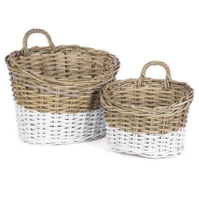 Set Of 2 Oval Rattan Storage