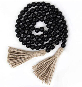 Eco-friendly Black Wood Bead Garland with Tassels