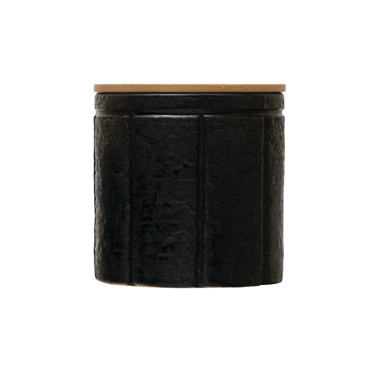 Canister - Black Stoneware w/Bamboo Lid