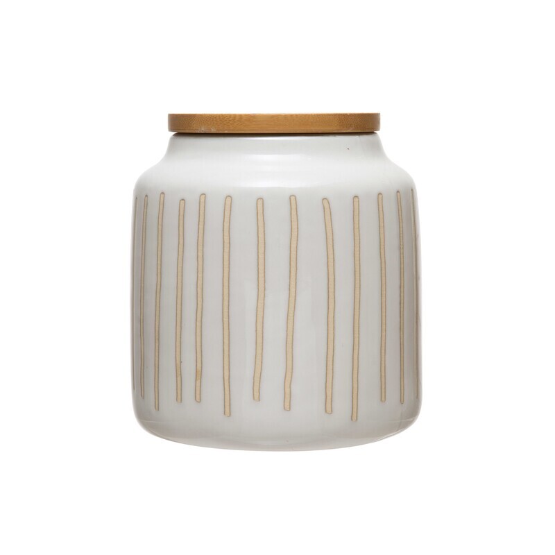 Canister - Debossed Stoneware with Bamboo Lid