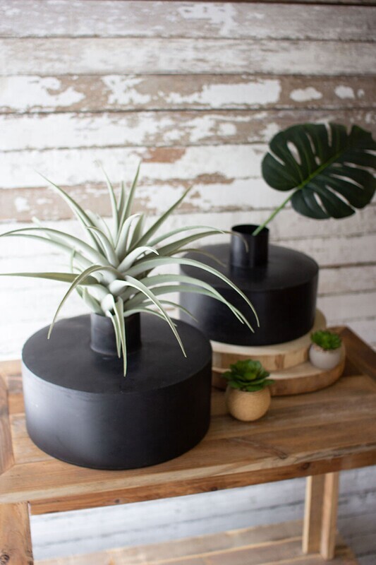Waxed Black Metal Vases