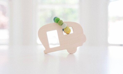 Camper Grasping Wooden Baby Toy with Teething Beads
