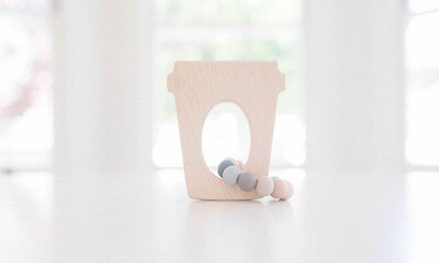 Coffee Cup Grasping Wooden Baby Toy with Teething Beads