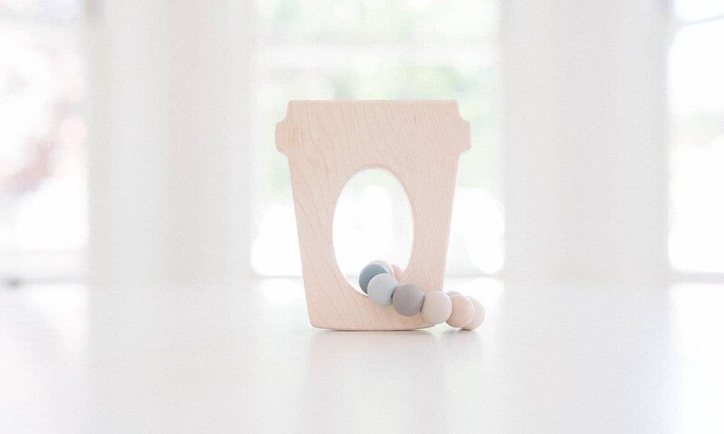 Coffee Cup Grasping Wooden Baby Toy with Teething Beads