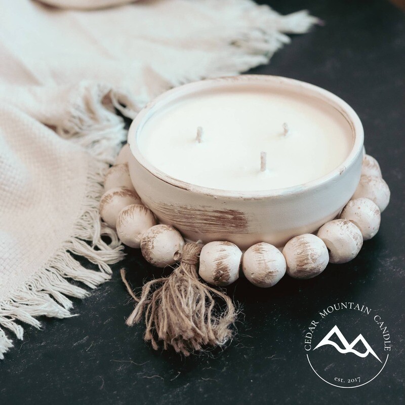 Apples and Maple Bourbon Round Beaded Tassel Pottery Soy Candle