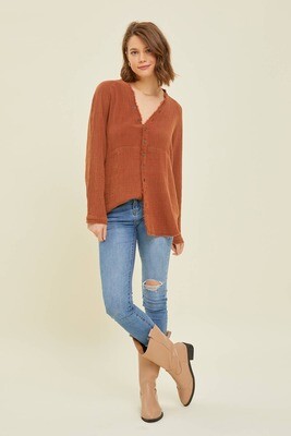 MINERAL-WASHED OVERSIZED TUNIC SHIRT - RUST