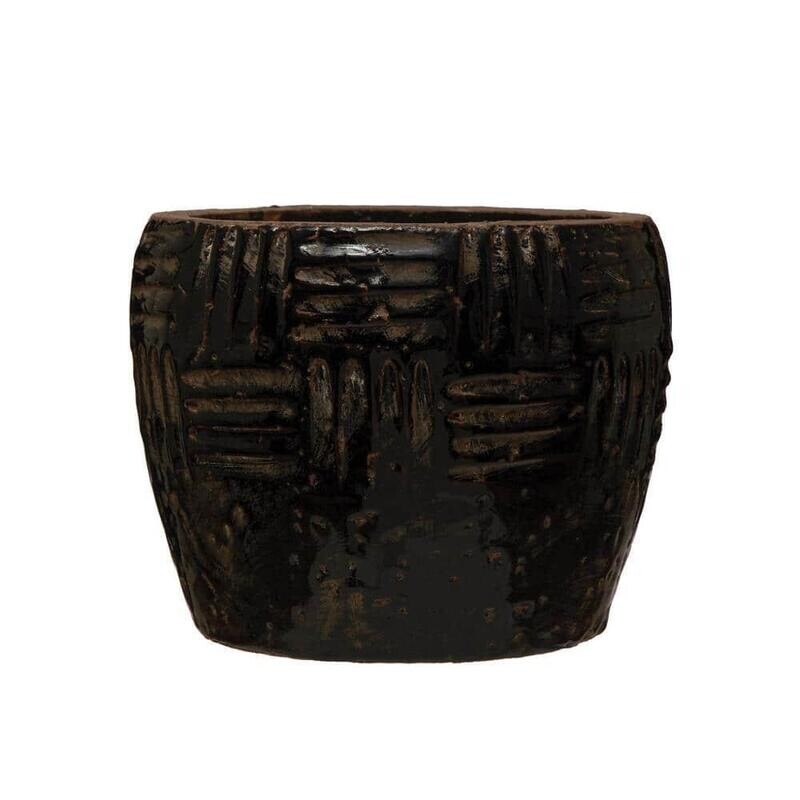 Embossed Crackle Distressed Black Clay Stone Decorative Pots