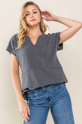 MINERAL-WASHED THERMAL TOP - Charcoal