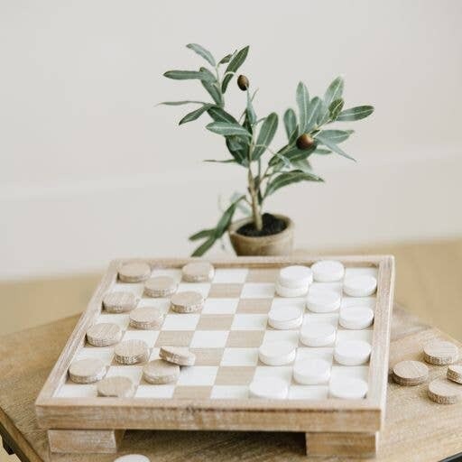 Wood checker board set, w/storage GAMES