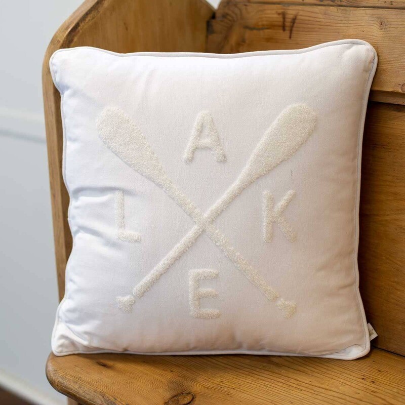 Lake Embroidered Pillow   Soft White   16x16