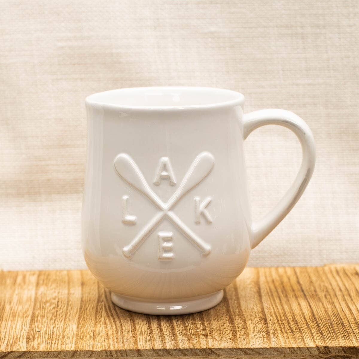 Lake Oar Embossed Coffee Mug   White   18oz