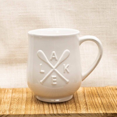 Lake Oar Embossed Coffee Mug   White   18oz