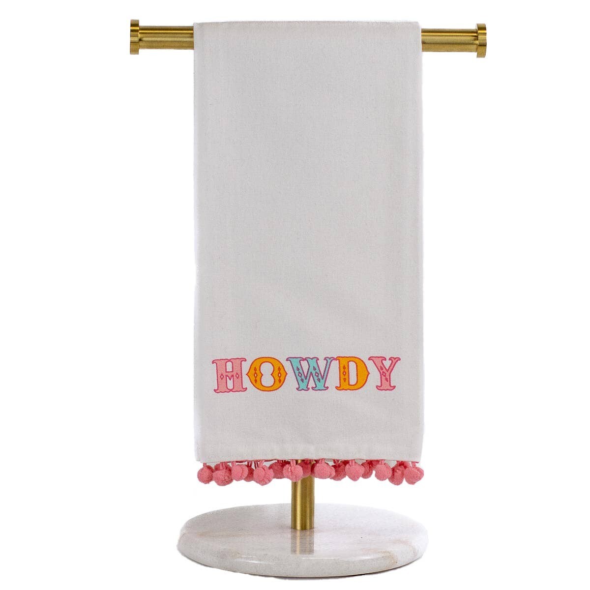 Howdy Friends Pom Pom Hand Towel   White/Multi   20x28