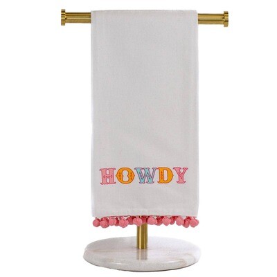 Howdy Friends Pom Pom Hand Towel   White/Multi   20x28