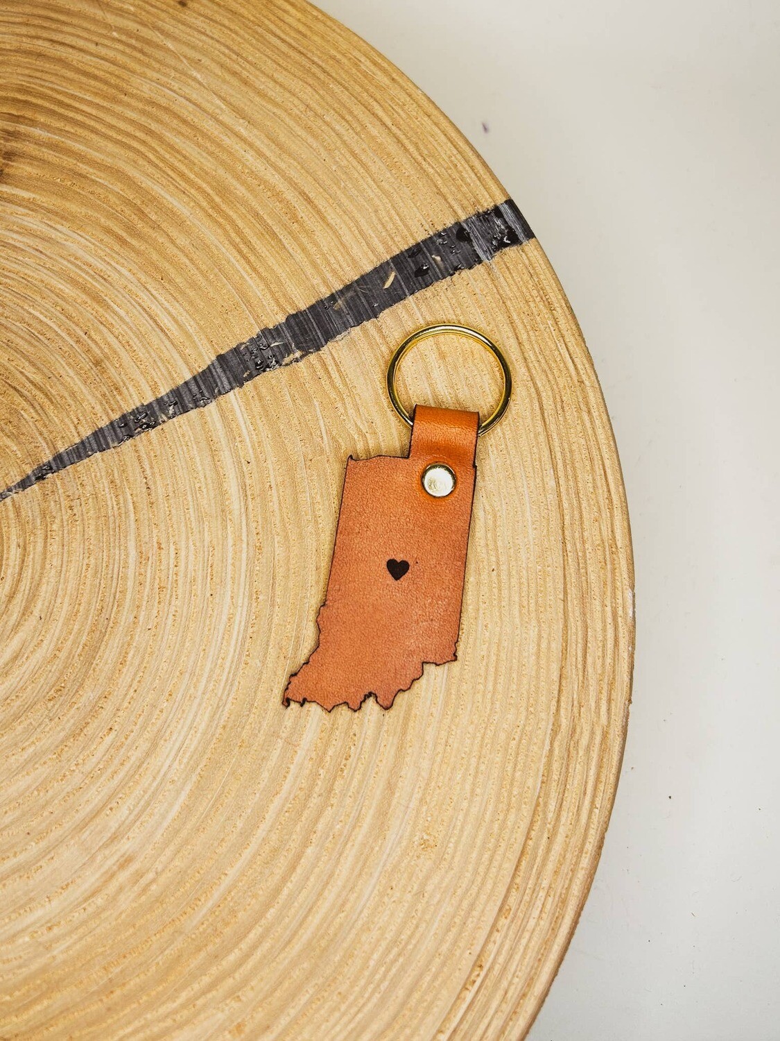 Indiana Keychain with Heart in the Middle