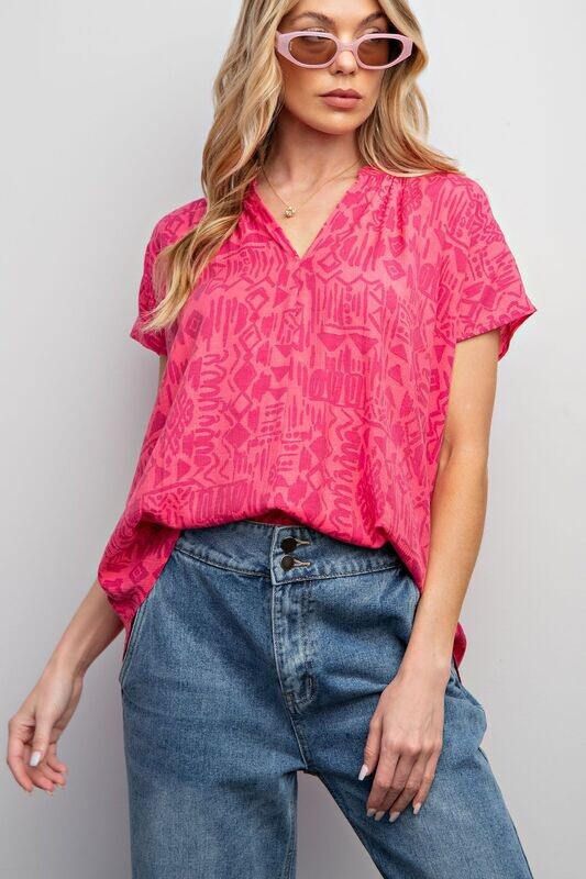 Blossom Woven Top -Pink Printed