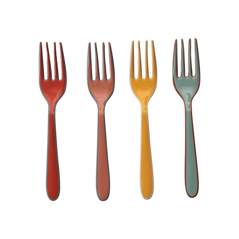 Enameled Stainless Steel Canape Forks w/ Colored Edge