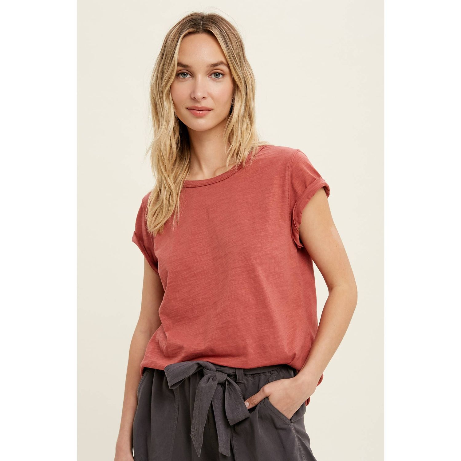 BASIC T-SHIRT WITH CUFFED DETAIL