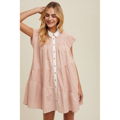 MULTI-STRIPED BUTTON-UP MINI DRESS
